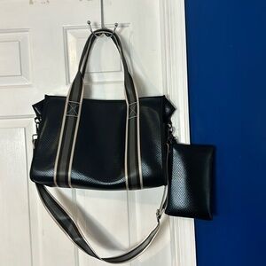 NWOT Haute Shore Isla Neoprene Black Metallic Tote Bag & Matching Cosmetic Bag